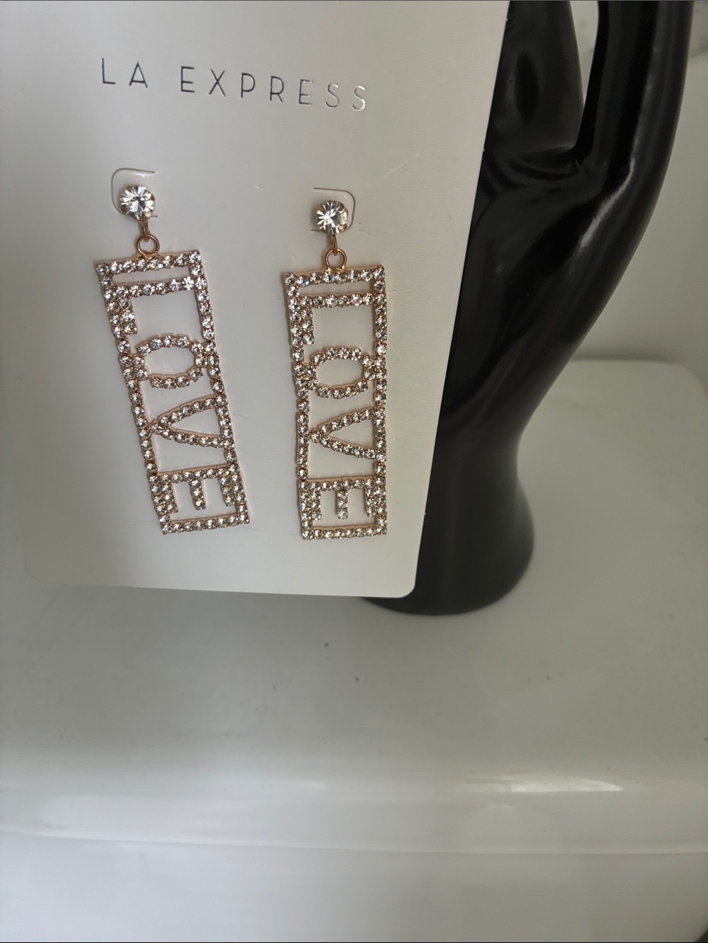 Express Gold Crystal 'LOVE' Drop Earrings